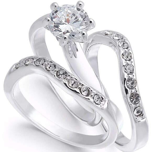 New in Bow CHARTER CLUB Fine Silver Plate Crystal Wavy Ring - Picture 1 of 7